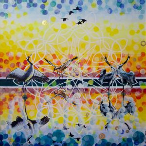 Dancing Crane Ley Lines oils on board 36x36 1600 Sublime Irish Art
