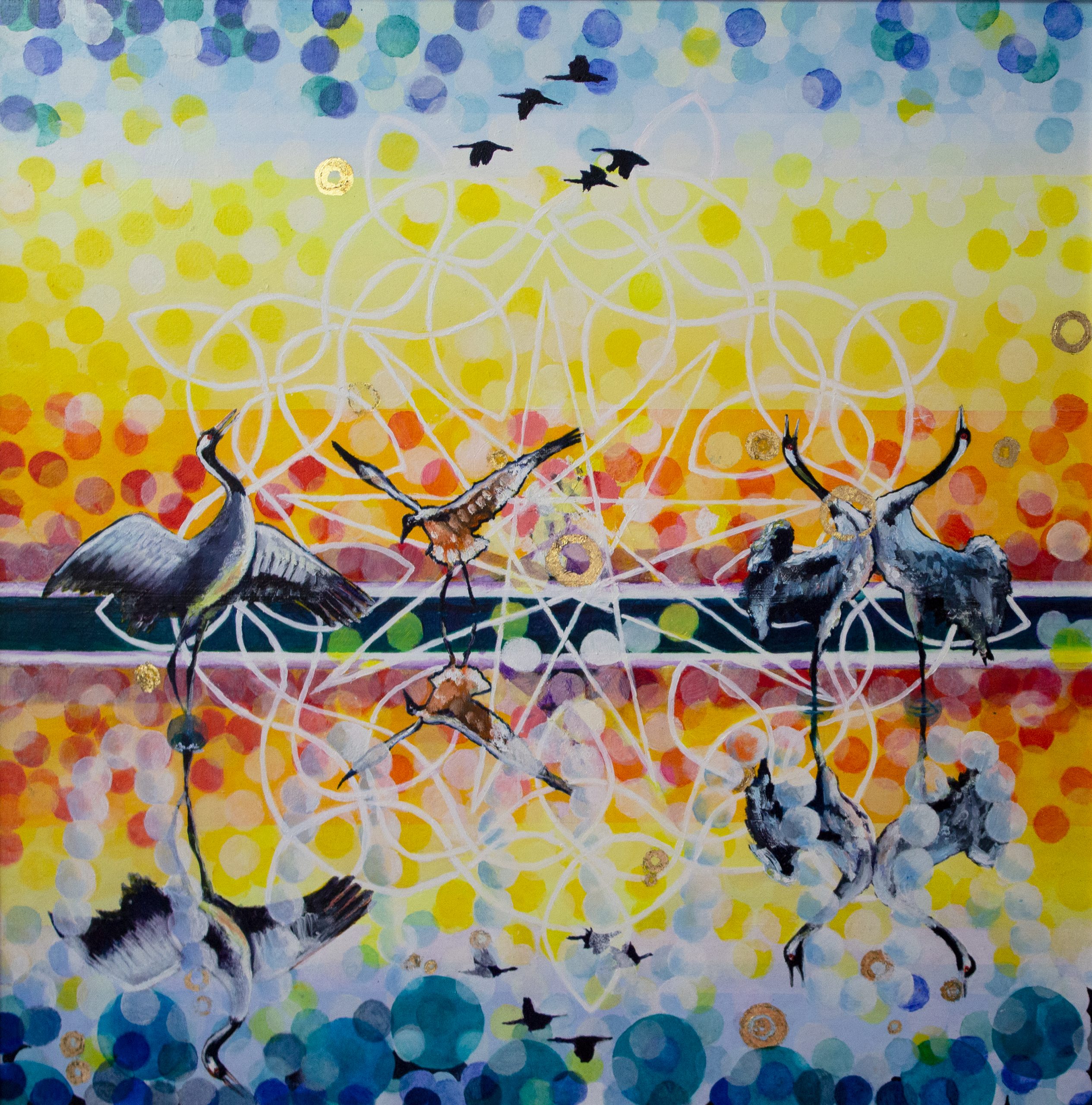 Dancing Crane Ley Lines oils on board 36x36 1600 Sublime Irish Art